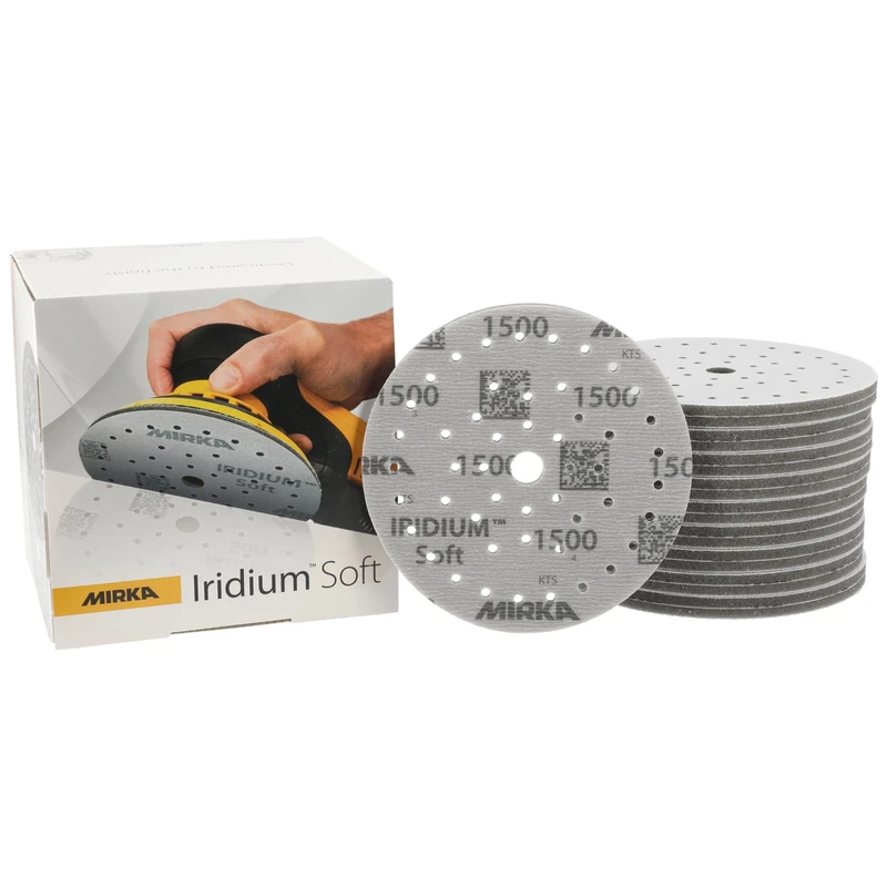Mirka Iridium Soft sanding discs Ø 150 mm/grit P1500 / Hook & Loop Multifit / 20 pieces/foam-based abrasive for precise dry sanding, clear lacquer sanding, finish