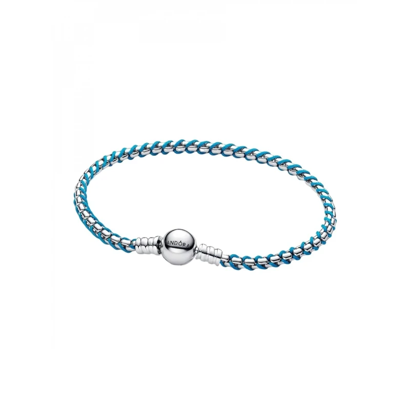 PANDORA 593816C01 Women's Silver Bracelet Venetian Chain Turquoise, 593816C01-18, Sterling Silver, No Gemstone