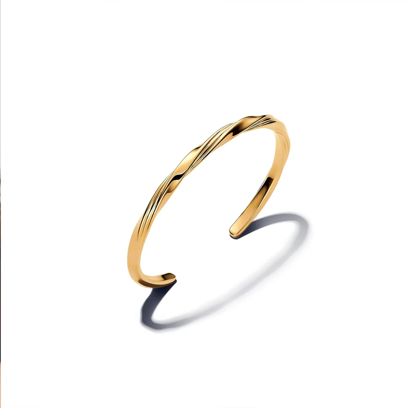 Pandora Essence Collection 14k Gold Plated Twisted Open Bangle Bracelet Length 16cm 563869C00-1, 563869C00-1, Sterling Silver, No Gemstone - Image 1
