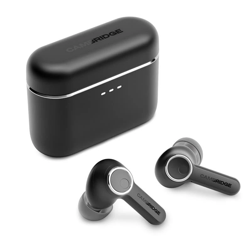Cambridge Audio Melomania A100 Earbuds - In Ear True Wireless Headphones with Adaptive Active Noise Cancelling, aptX Lossless Bluetooth, Up to 39 Hour Battery Life with Charging Case - Black