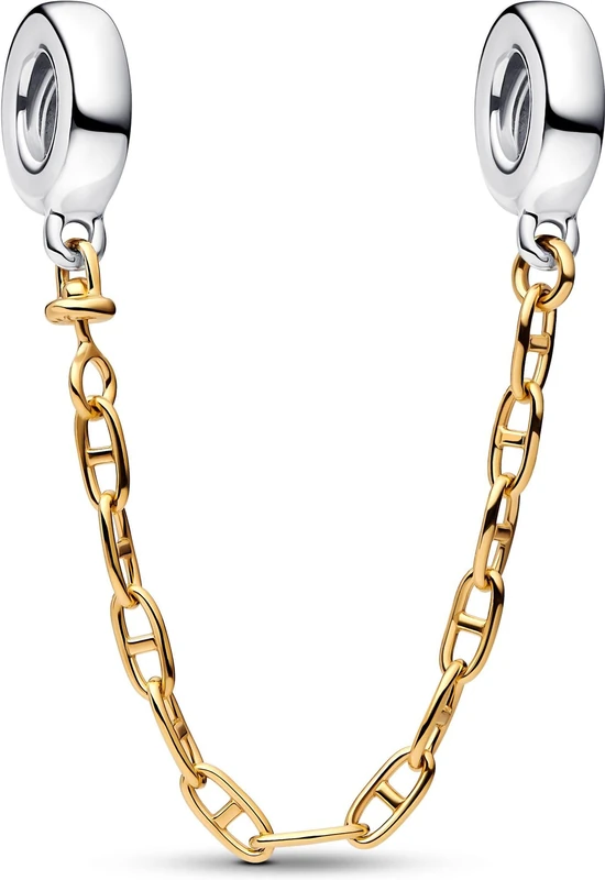 Pandora Moments 763904C00-05 14K Gold Plated Alloy Safety Chain Moments Compatible with 5 cm Sterling Silver No Gemstone, 5 cm, Sterling Silver, No Gemstone