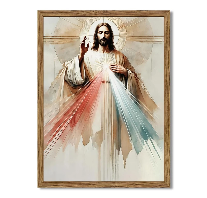 Christian Jesus Canvas Wall Art - Sacred Heart of Jesus Pictures Wall Decor Paintings, Religious Home Decor for Living Room Bedroom Church Prayer Room 16x24 inch Wood Framed