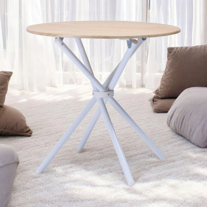 FurnitureR Round Bistro Table, 80 x 80 cm Dining Desk, H-75 cm Low Bar Table, Oak MDF with Iron Frame, Suitable for Balcony, Terrace, Indoor Kitchen, Home Bar, Restaurant - Image 1