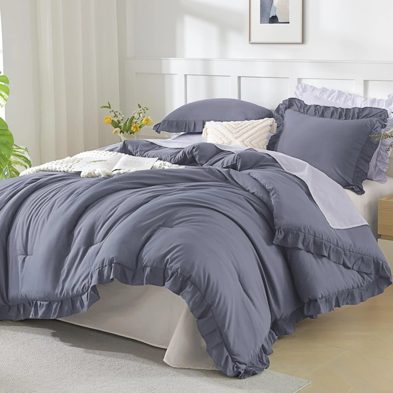 Andency Dark Blue Queen Comforter Set, 3 Pcs Farmhouse Shabby Chic Bedding