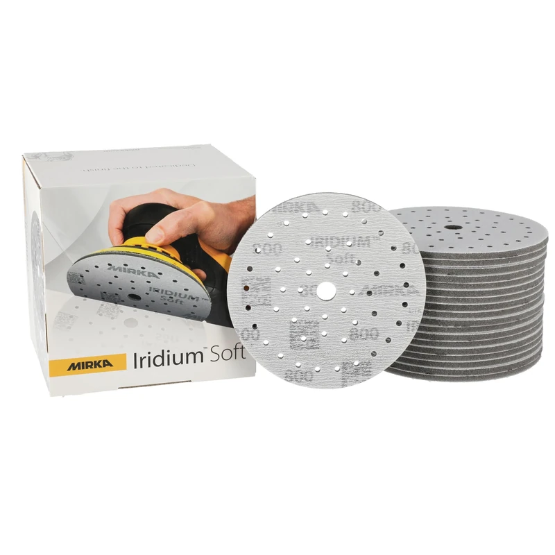 Mirka Iridium Soft sanding discs Ø 150 mm/grit P800 / Hook & Loop Multifit / 20 pieces/foam-based abrasive for precise dry sanding, clear lacquer sanding, finish