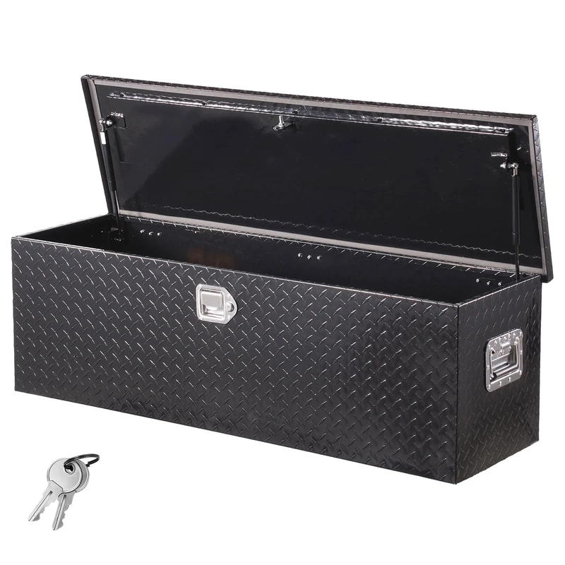 VEVOR Heavy Duty Aluminum Truck Bed Tool Box, Diamond Plate Tool Box with Side Handle and Lock Keys, Storage Toolbox Chest Organizer for Trailer, Pickup, RV, 49"x15"x15"(1244.6x381x381mm), Black