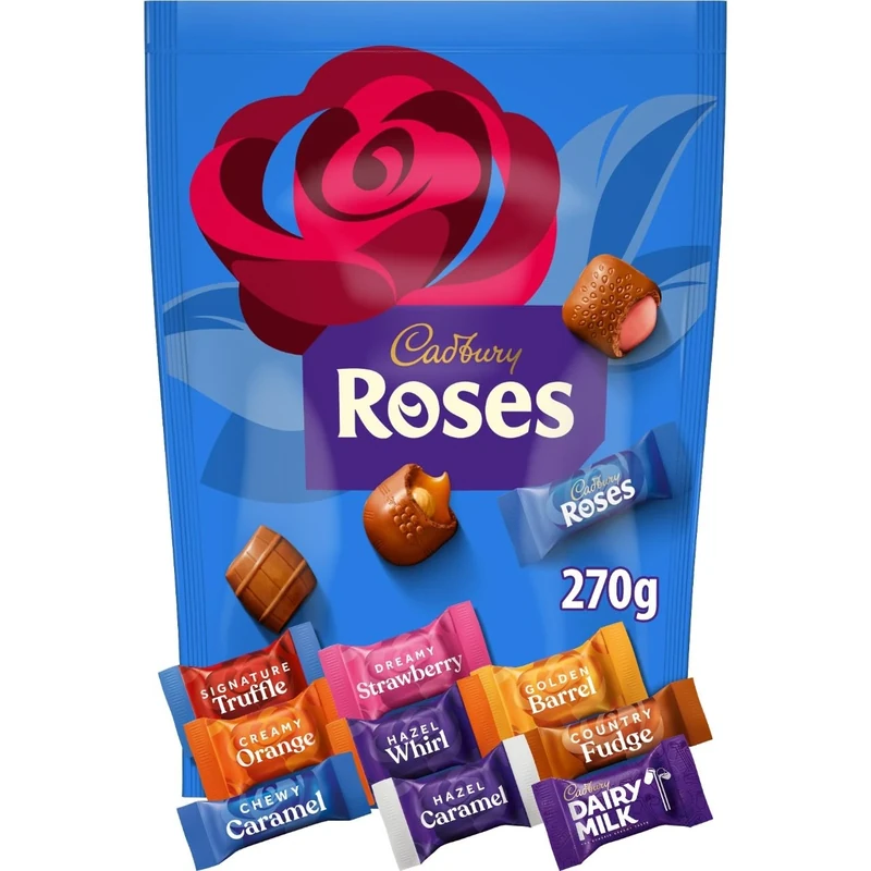 Cadbury Roses Chocolate Pouch, Assorted Miniature Chocolates for Sharing, The Perfect Christmas Treat, 270 g (Pack of 1)