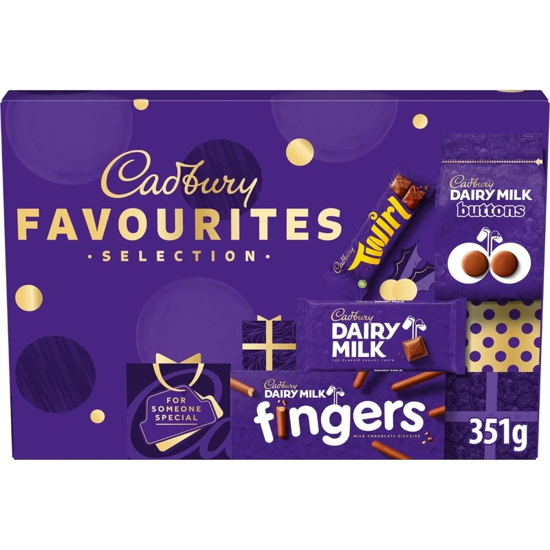 Cadbury Favourites Chocolate Selection Box, Perfect Stocking Filler Gift, Includes 4 Chocolate Bars & Bags, Perfect for Gifting, 351 g (Pack of 1)