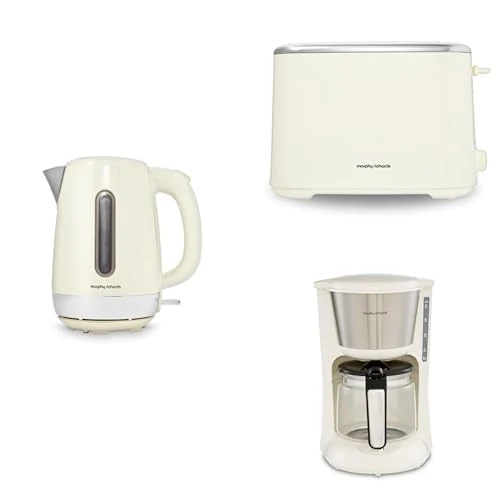 Morphy Richards Equip Bundle, Kettle, Toaster and Filtered Coffee Machine, 1.7L Fast Boil Jug Kettle, 2 Slice Variable Browning Toaster, Perfect Pour Filter Coffee Maker, Cream 102784 |220032|162504
