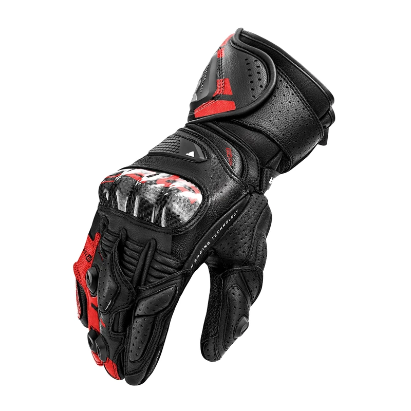 SHIMA RS-3 Motorbike Gloves Men Leather Long Summer Biker Armoured Protectors Motorcycle Perforated Ventilated Reinforced Touchscreen Motorsport Glove Racing Motorbikes (Mens, Red, M)