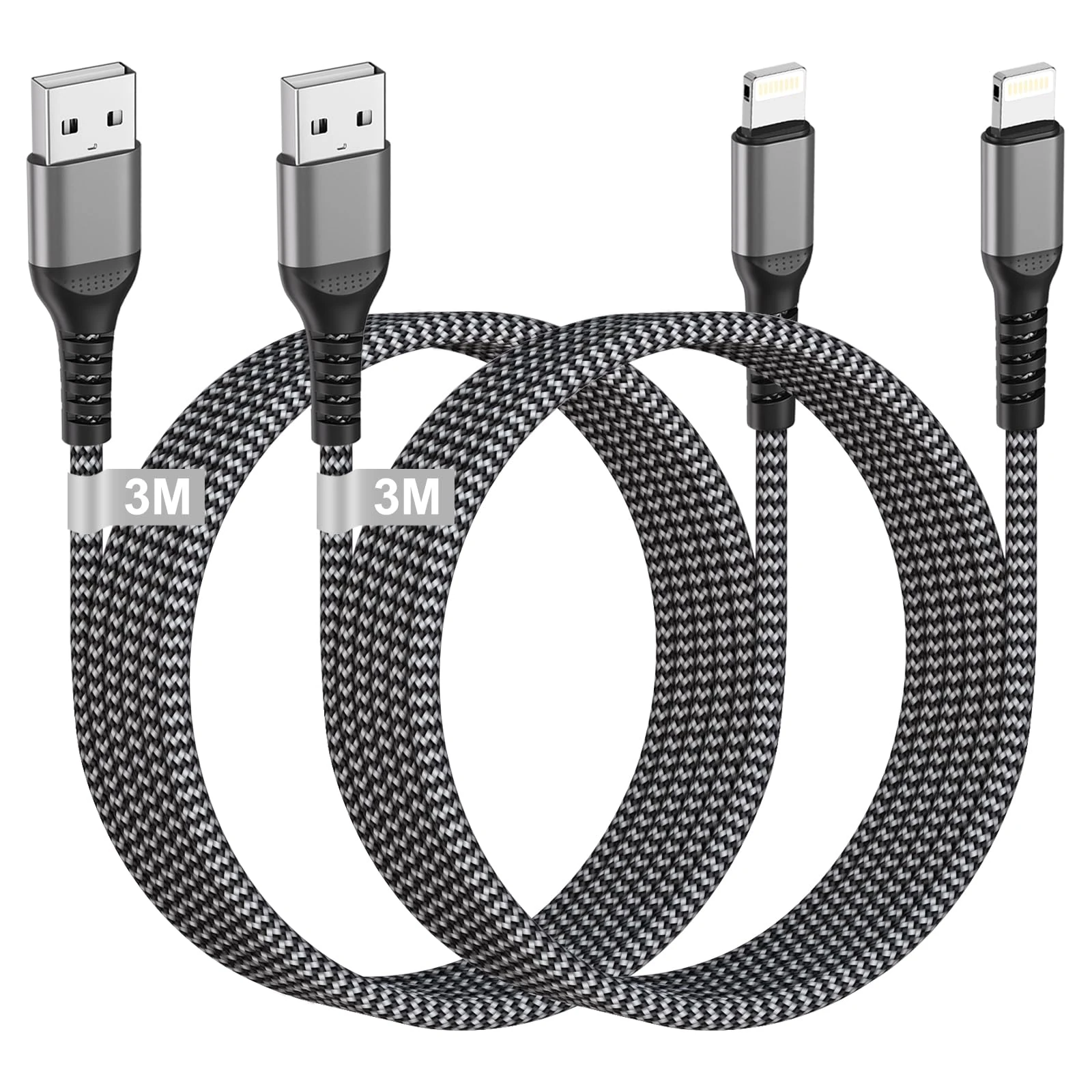 KINPEE iPhone Charger Cable 3M 2Pack Lightning Cable [MFi Certified], USB to Lightning Cable 3M Long Nylon Braided Fast Charger Cable Lightning Lead Wire for iPhone 14/13/12/11/X/8, iPad, AirPods