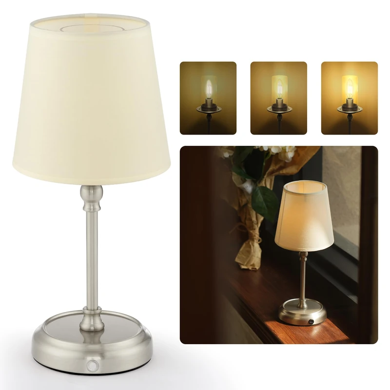 LuminexDesigns Bedside Lamps, 5200 mAh Rechargeable Cordless Table Lamps for Living Room with Bulb Included, Dimmable, Touch Control, 3-in-1 Shade, for Bedroom, Dining,Home Décor -Sliver - Image 1