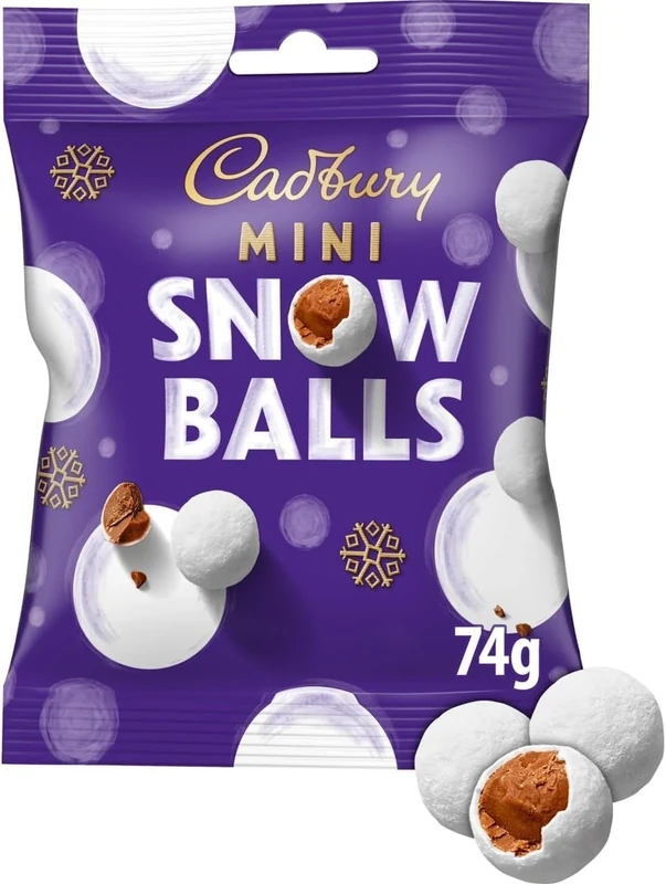 Cadbury Festive Mini Snow Balls Chocolate Bag, Smooth Dairy Milk Chocolate Coated In a Crispy White Dusted Icing Sugar Shell, Christmas Treat for Stockings, Gifting or Sharing, 74 g (Pack of 1)