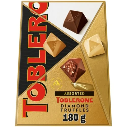 Toblerone Assorted Diamond Chocolate Truffles, Includes Milk, Dark & Golden Caramel Praline Truffles, Christmas Treat for Gifting, 180 g (Pack of 1)