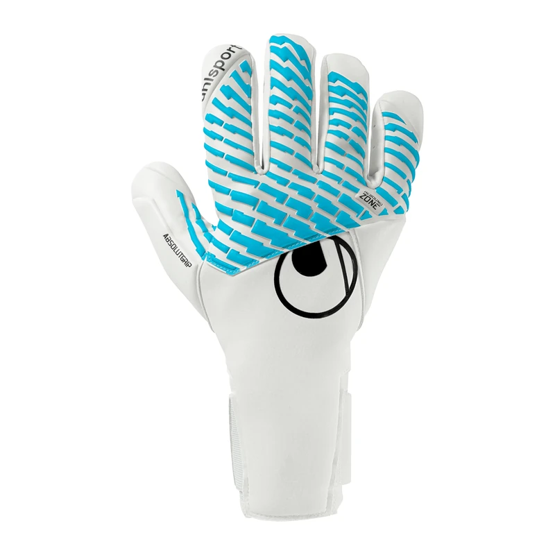 uhlsport Football Goalkeeper Gloves Catch Machine Cybertec Absolutgrip HN Goalkeeper Gloves with Excellent Grip and Neoprene Material, White/Cyber-Blue/Black
