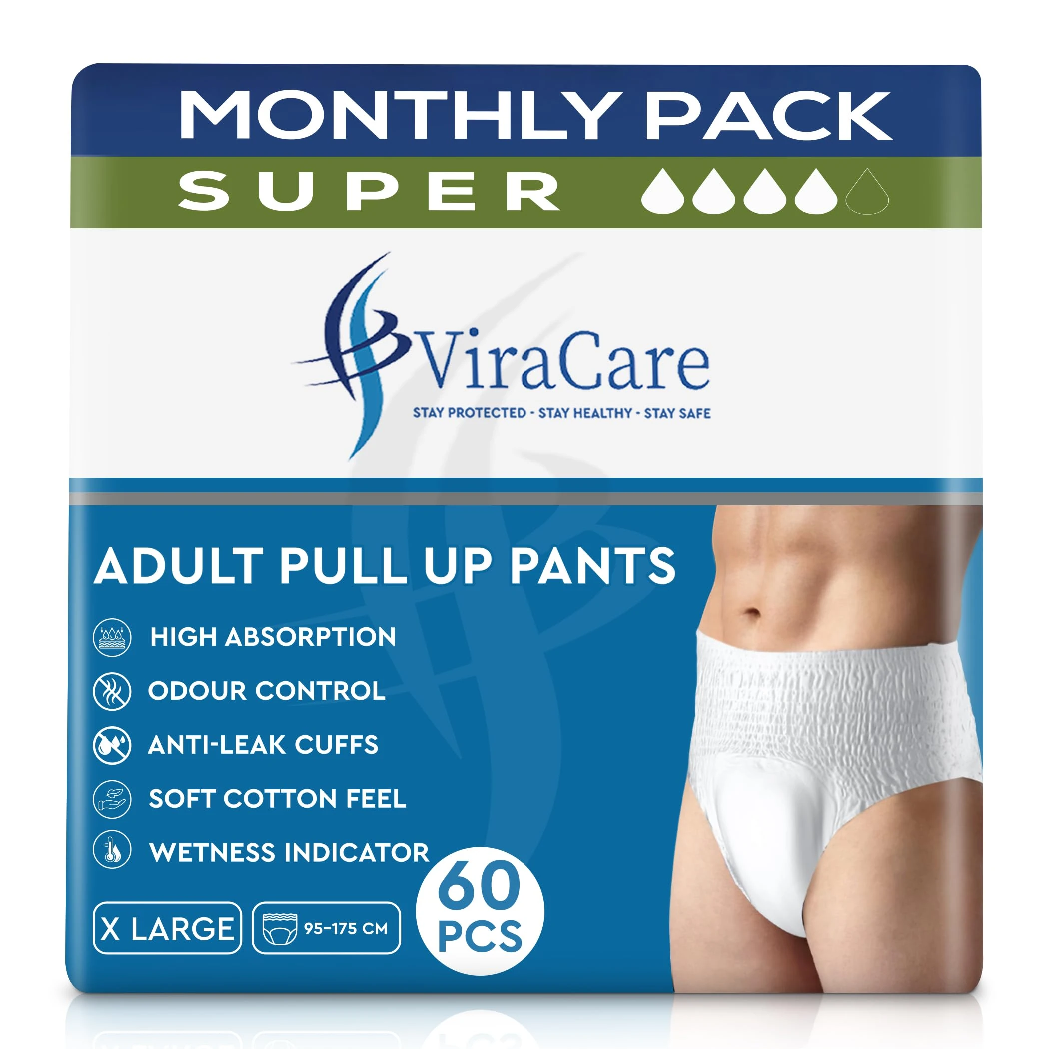 60 x Incontinence Pants Men & Women | with Wetness Indicator & Soft-Stretch Waistband | Adult Nappies | Waist Size X Large 95-175 cm | Adult Diapers | (X Large)
