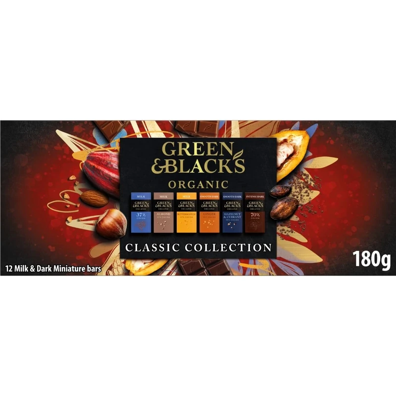 Green & Black's Organic Tasting Collection, Box of 12 Assorted Miniature Chocolate Bars, The Perfect Valentines Day Gift, 180 g (Pack of 1)