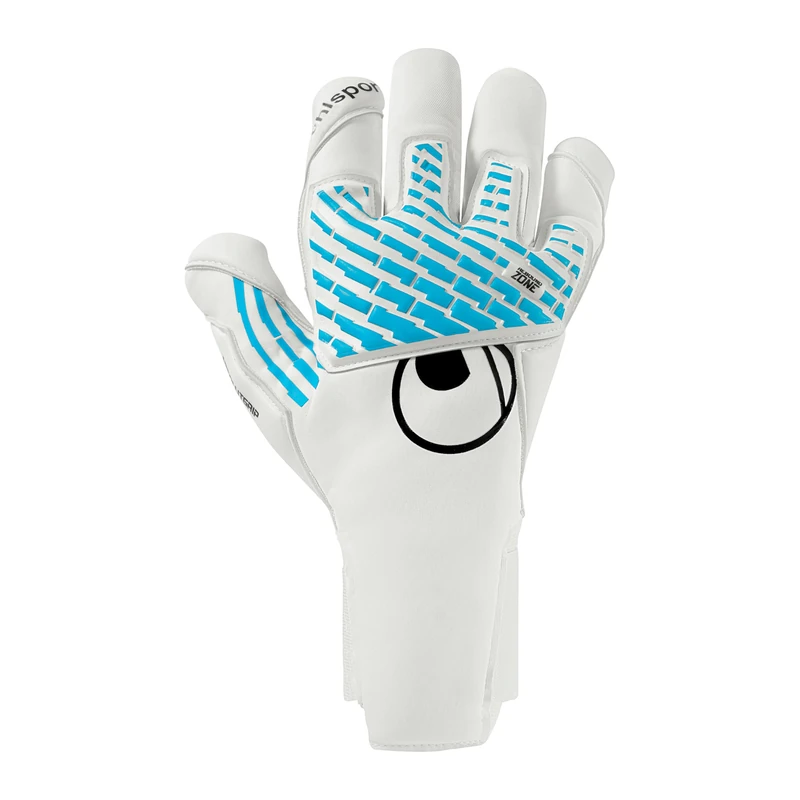 uhlsport Football Goalkeeper Gloves Catch Machine Cybertec Absolutgrip SC - Tight Goalkeeper Gloves with Excellent Grip, White/Cyber Blue/Black