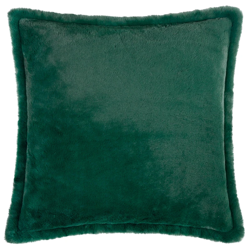 furn. Kallu Faux Fur Feather Filled Cushion – Soft Fluffy Decorative Cushion with Oxford Edge (Needle Green - 55x55cm)