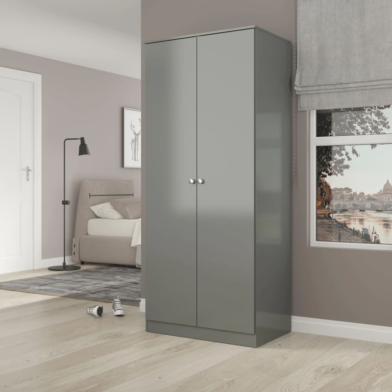 Seconique Denver 2 Door Wardrobe in Grey Gloss