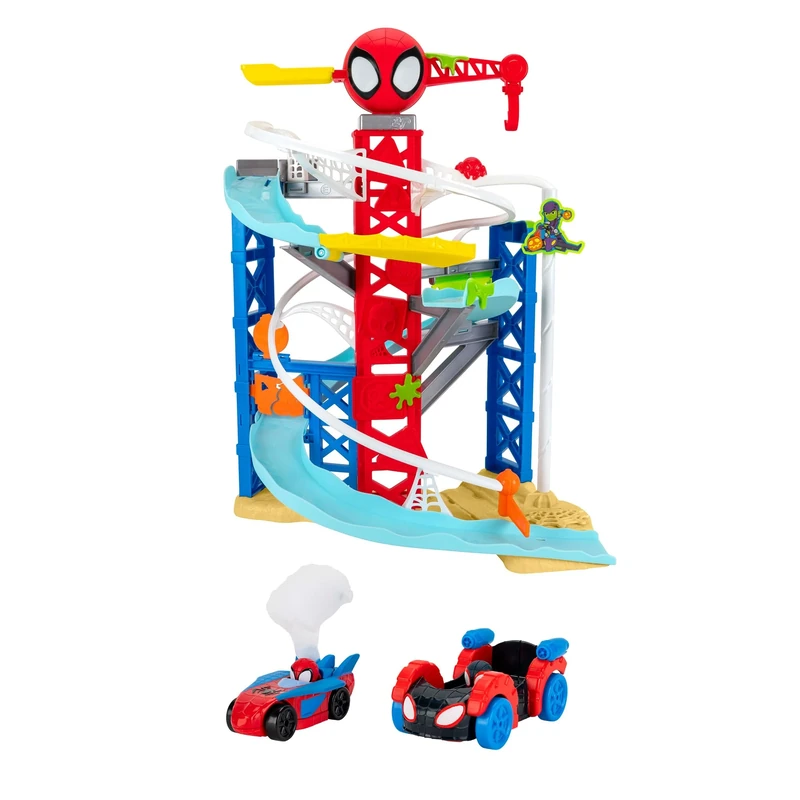 MARVEL Spidey and His Amazing Friends Construction Zone Chaos Track Set - 2-Foot High Dual Race Track with Zip Line, Play Zones, and Exclusive Vehicles