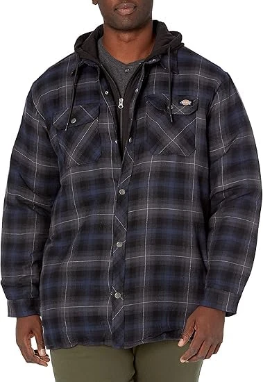 Dickies Fleece Hooded Flannel Shirt Jack Relaxed Dark Navy