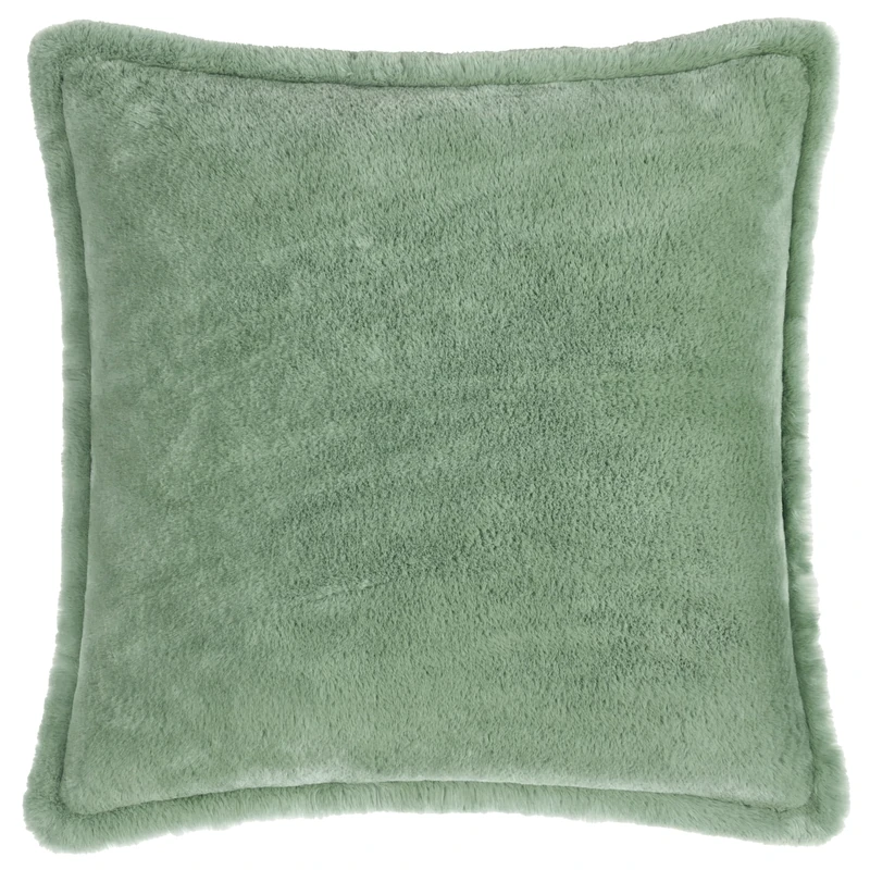 furn. Kallu Faux Fur Feather Filled Cushion – Soft Fluffy Decorative Cushion with Oxford Edge (Frost Green - 55x55cm)