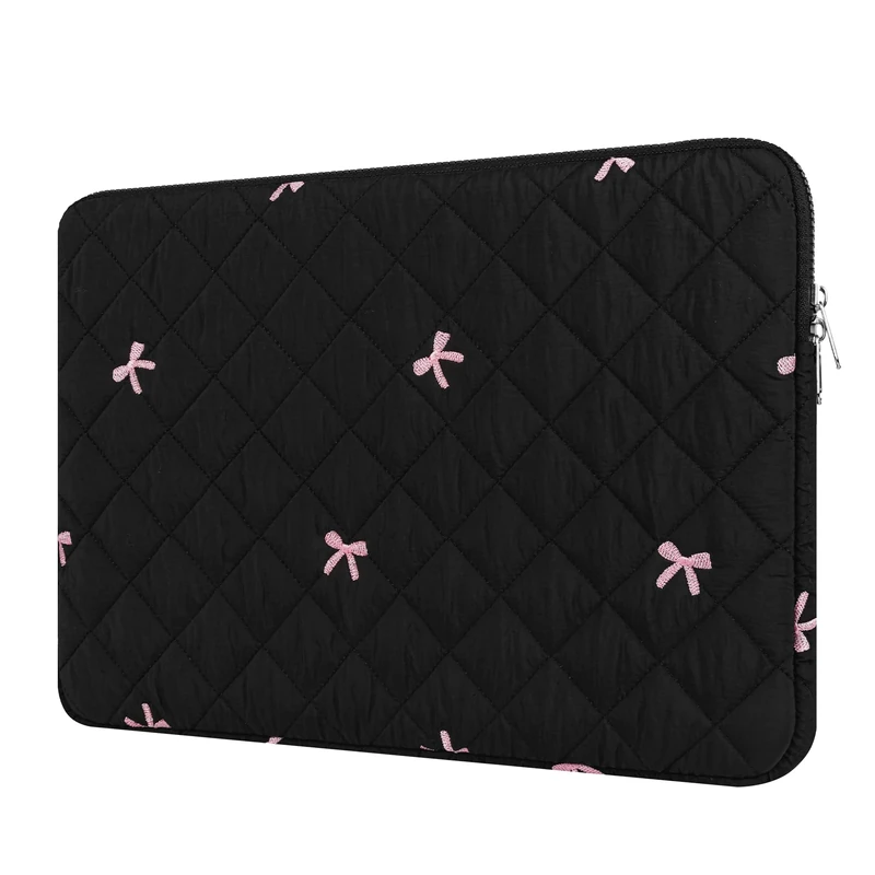 BAAGOAZ 13-14 Inch Laptop Sleeve, Soft Protective Case with Embroidered Bows, Slim Lightweight Bag Compatible with 13-14 Inch MacBook Chromebook PC Notebook, Black