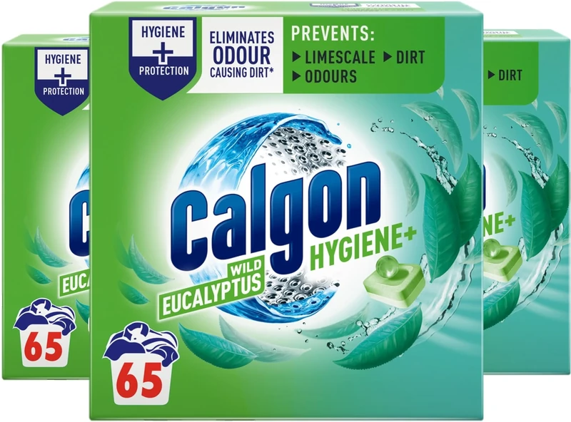 Calgon Hygiene Plus Washing Machine Cleaner & Limescale Remover, Water Softener Tablets, Unscented, 65 Tablets, Pack of 3 (195 Tabs in Total)