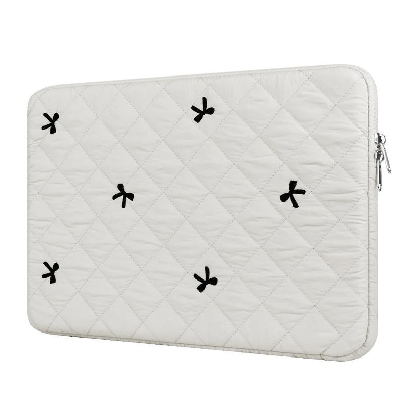 BAAGOAZ 11 Inch Laptop Sleeve, Soft Protective Case with Embroidered Bows, Slim Lightweight Bag Compatible with 11 Inch Chromebook MacBook PC Notebook, White