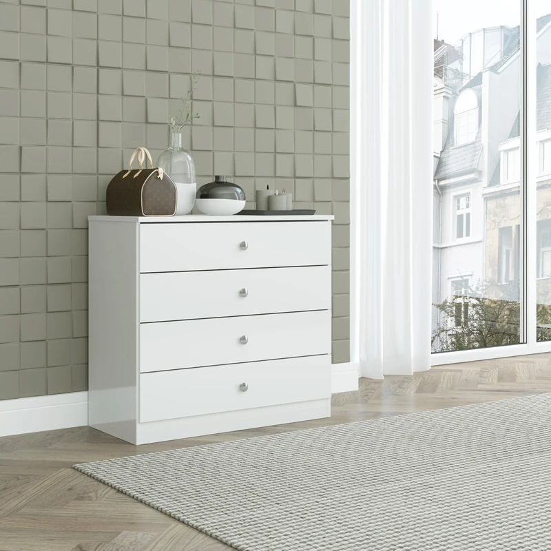 Seconique Denver 4 Drawer Chest in White Gloss