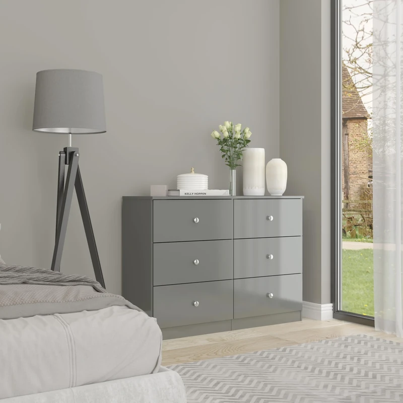 Seconique Denver 6 Drawer Chest in Grey Gloss