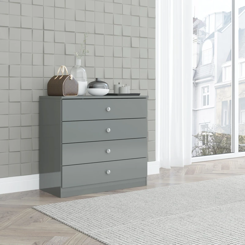 Seconique Denver 4 Drawer Chest in Grey Gloss