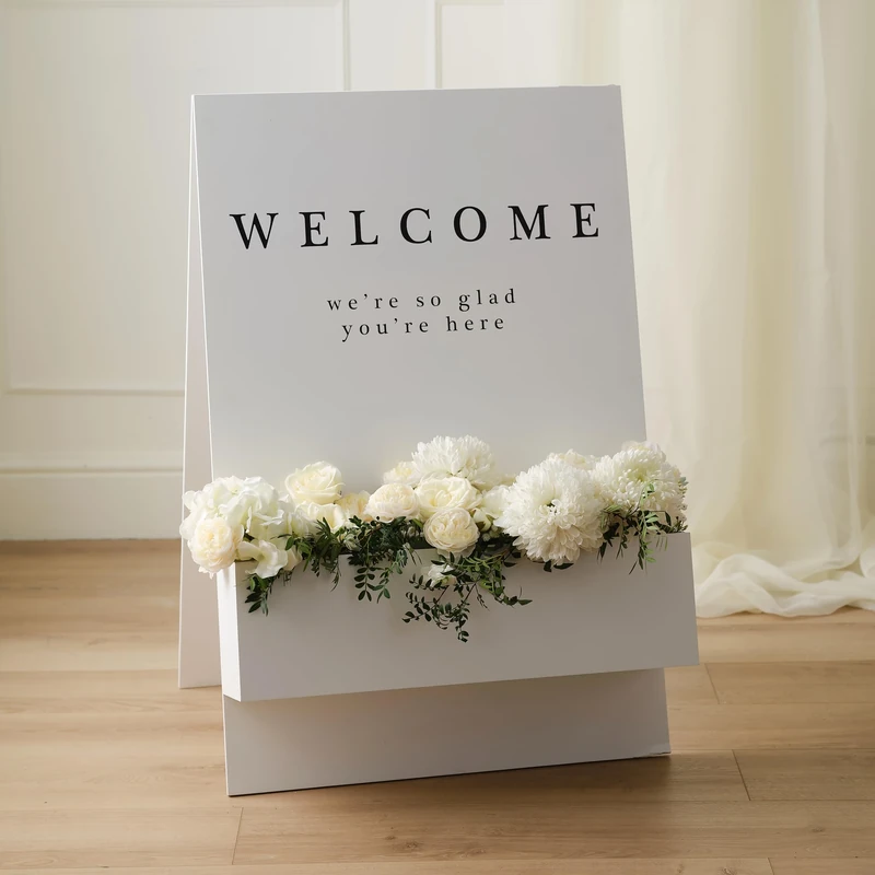 Personalizable Wooden A-Frame Wedding Welcome Sign with Flower Tray & Stand - Customizable Design - Image 1