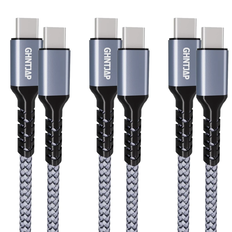 GHNTJAP USB C to USB C Cable 0.3M 3-Pack, USBC to USBC Cable, 60W Fast Charger PD Type C Cord Compatible with iPhone 16, Galaxy S24, MacBook Pro, Pixel, iPad, Switch
