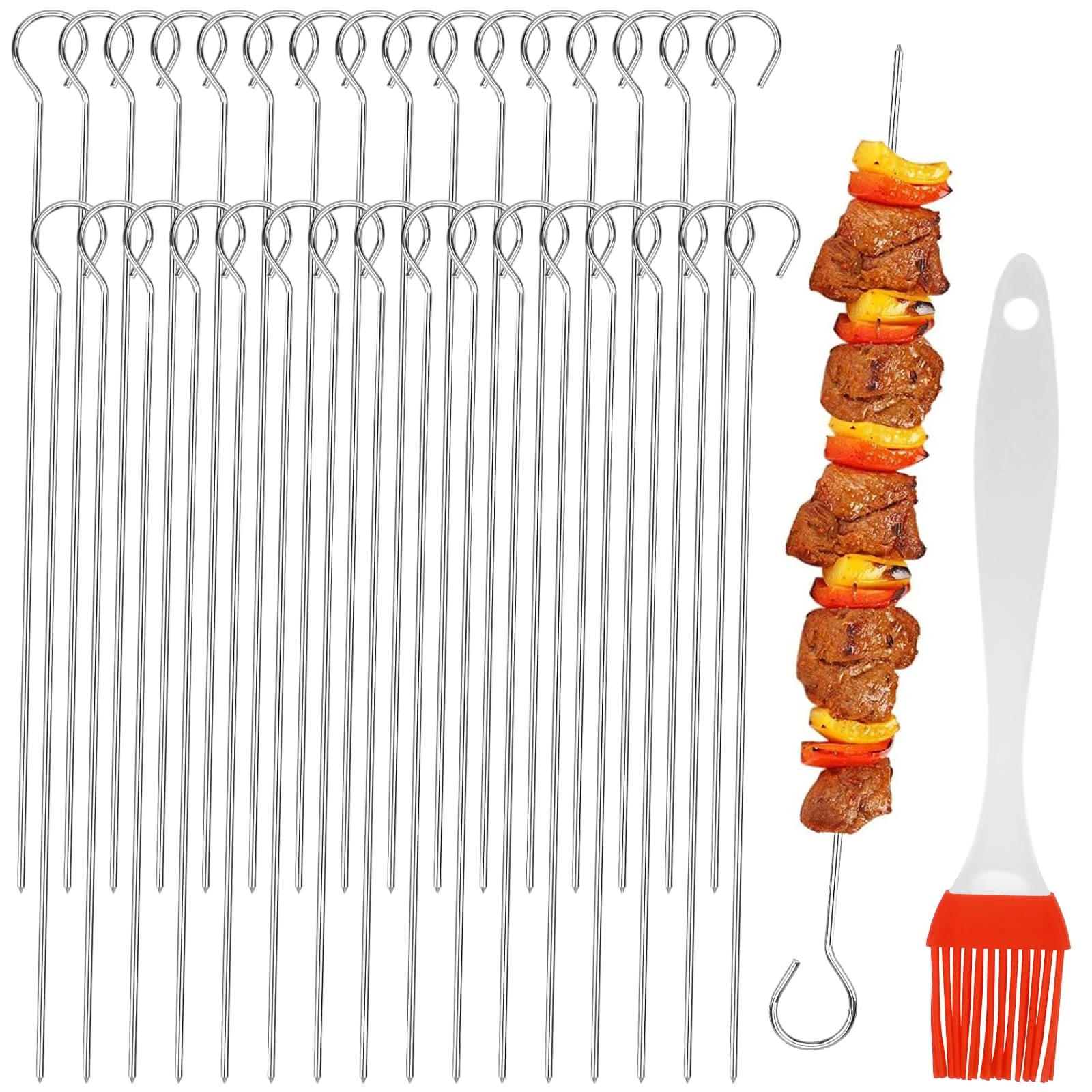 32PCS Stainless Steel Skewers,7.87''/20cm Metal BBQ Sticks for Grilling, Chicken Kebab Skewers Reusable Food-Grade, Oven, Air Fryer, Turkey and Party Cooking Accessories