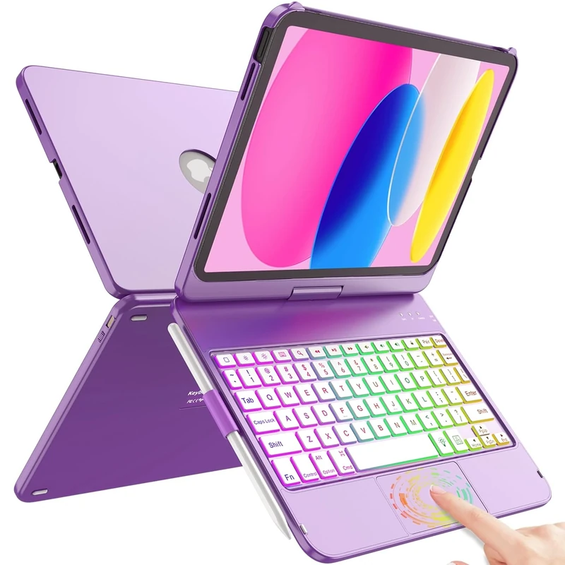 FUWANG Touch Keyboard Case for iPad (A16) 11th Generation 11 inch 2025 &10th Generation 10.9 inch 2022, 360° Rotate Backlit for iPad 10th Generation Case with Keyboard with Multi-Touch Trackpad