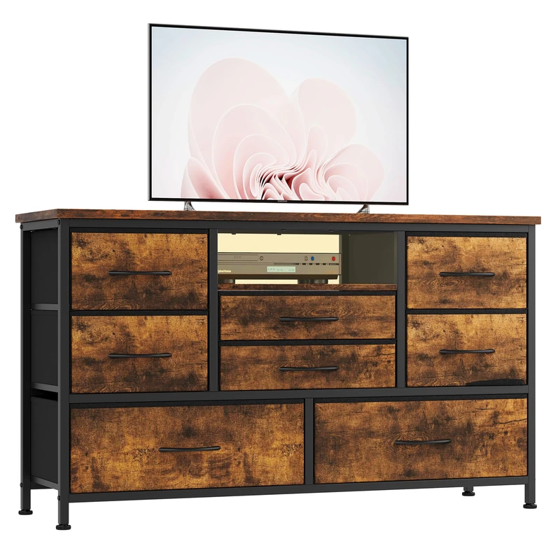 Garvee 8 Drawer Fabric Bedroom Chest of Drawers TV Stand with LED Light Charging Station Storage Unit for Kids Bedroom Living Room Hallway - Image 1