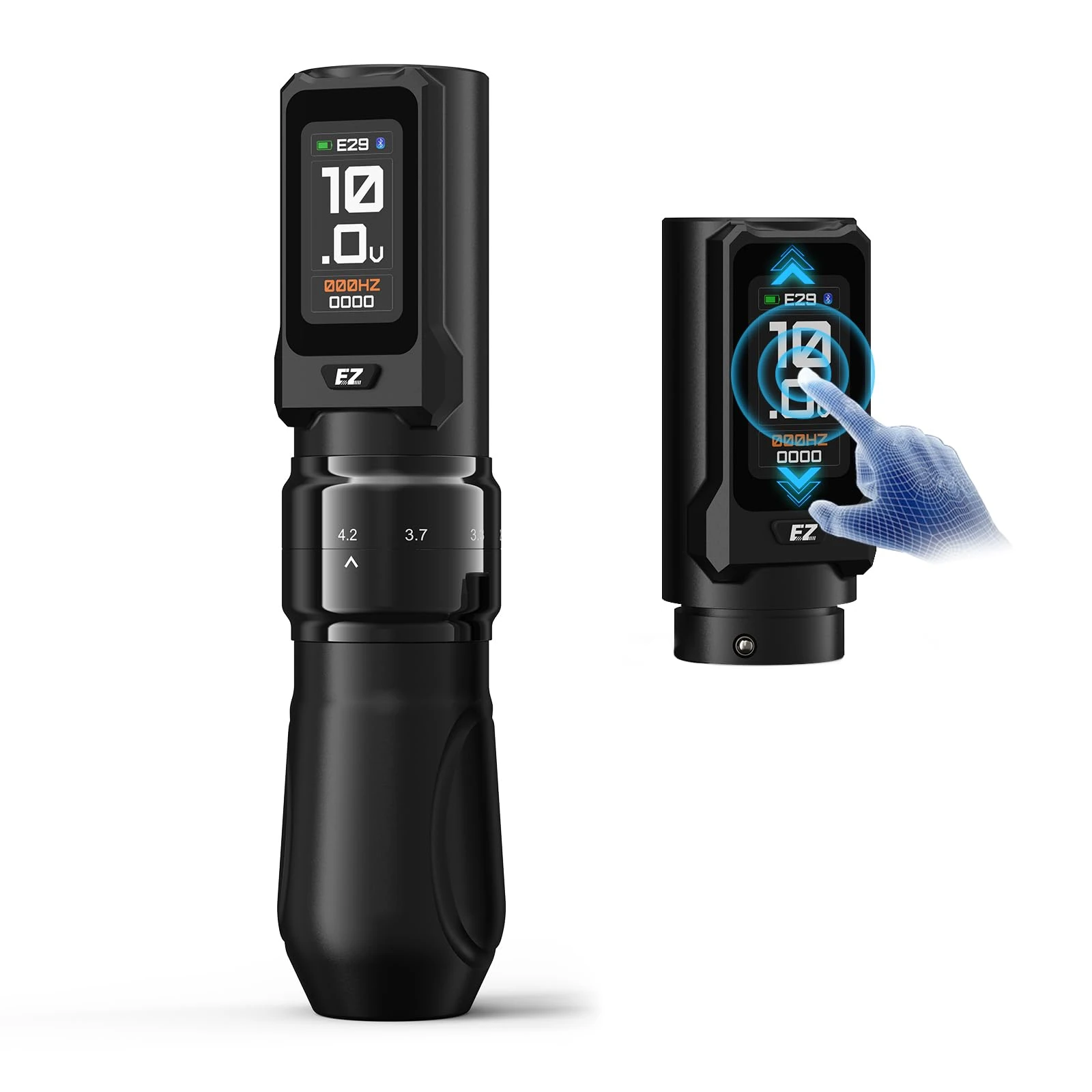 EZ P3 Pro Touch Tattoo Gun, Large Touch Screen Wireless Tattoo Machine with 6 Adjustable Strokes 2.0-4.2mm, 2 OLED Digital Display 2,000mAh Power Supply Extra Battery (Black)