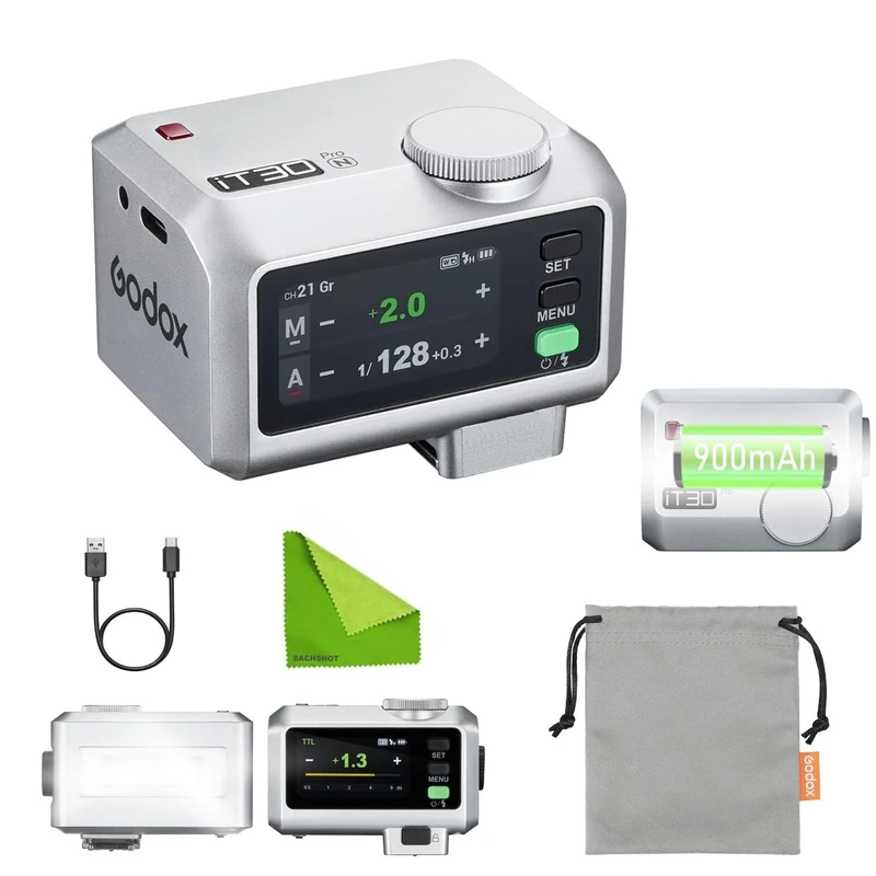 Godox iT30Pro N TTL Mini Camera Flash, iT30 Pro N for Nikon, 2.4G HSS 1/8000s, 2.8" Touchscreen & Dial, Compatible with Nikon Z8, Z9, Z6 III, Z7 II, Z6 II, Z7, Z5 II, Z5, Z6, ZFC, Z50 II, Z50(Silver)