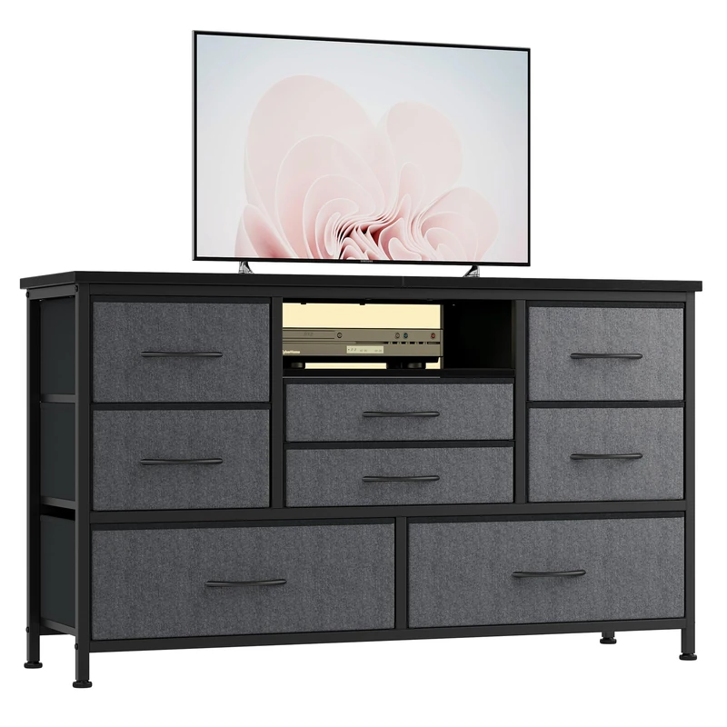 Garvee 8 Drawer Fabric Bedroom Chest of Drawers TV Stand with LED Light Charging Station Storage Unit for Kids Bedroom Living Room Hallway - Image 1