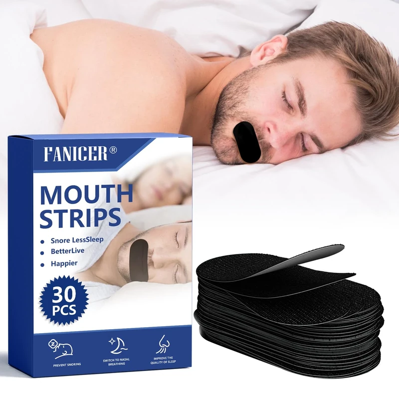 30 Pieces Mouth Tape for Sleeping,Lip Patch Sleep Tape, Mouth Tape for Snoring Reduction,Improved Nasal Breathing,Snoring Aid,Anti Snoring Devices,Sleep Strips for Men & Women (Black)
