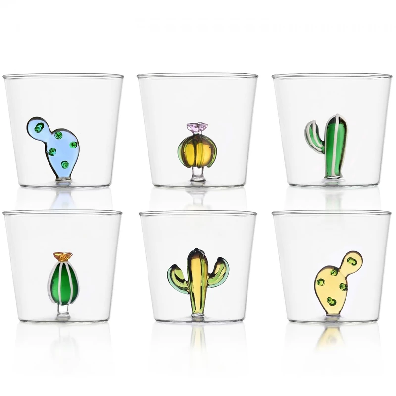 Ichendorf Milano Set of 6 Tumblers, Desert Plants Collection, 35 cl Borosilicate Glass, Handmade - Image 1