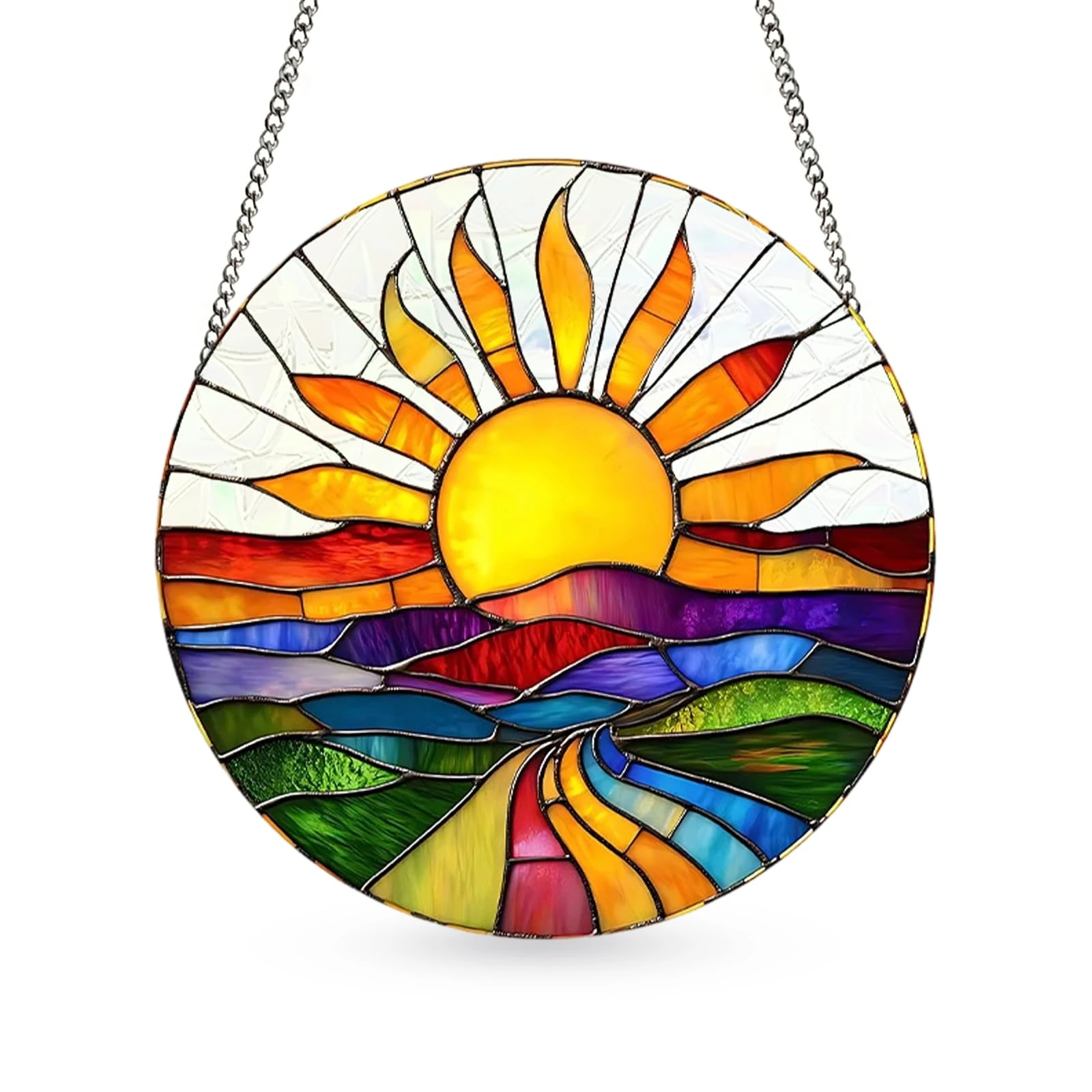 20x20cm Large and Colorful Sun Catcher with Stained Glass Effect – Hanging Window Decoration with Chain and Hook, Vibrant Sun Suncatcher for Home Wall, Bedroom, Living Room, Balcony Decor