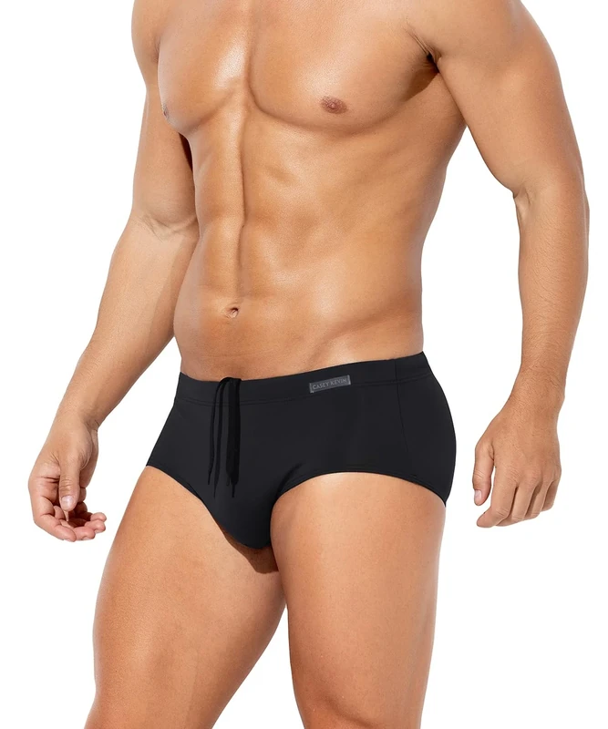 Casey Kevin Men's Solid Swim Briefs Elastic Drawstring Board Surf Swimsuits Quick Drying Bikini Bottom Swimwear,Black-XL