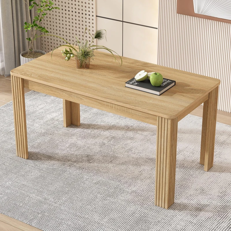 Ball & Cast Modern Kitchen Dining Table for 4-6, 4-Seater Rectangular Dining-Room Tables, Compact Wood Breakfast-Table for Kitchen-Room Office Apartment, Home & Café Furniture, Natural