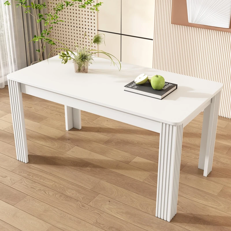 Ball & Cast Modern Kitchen Dining Table for 4-6, 4-Seater Rectangular Dining-Room Tables, Compact Wood Breakfast-Table for Kitchen-Room Office Apartment, Home & Café Furniture, White