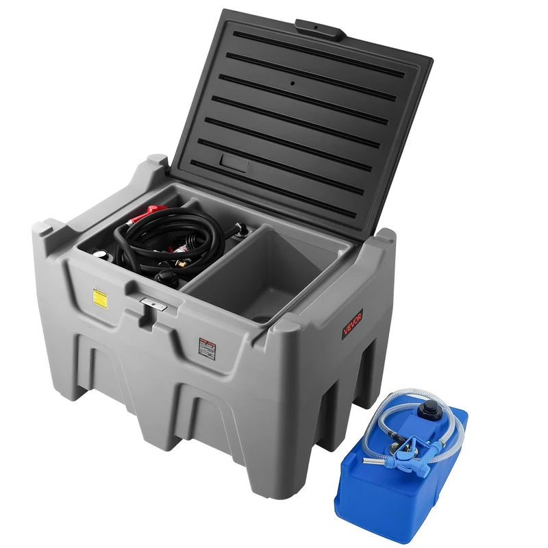 VEVOR Portable Diesel Tank, Separated 106 Gal Diesel & 8 Gal DEF Storage Tank, Leakproof Fuel Transfer Tanks with Pump & 13 Ft Hose, 10 GPM Flow Rate, Gas Storage Tanks for Easy Fuel Transportation