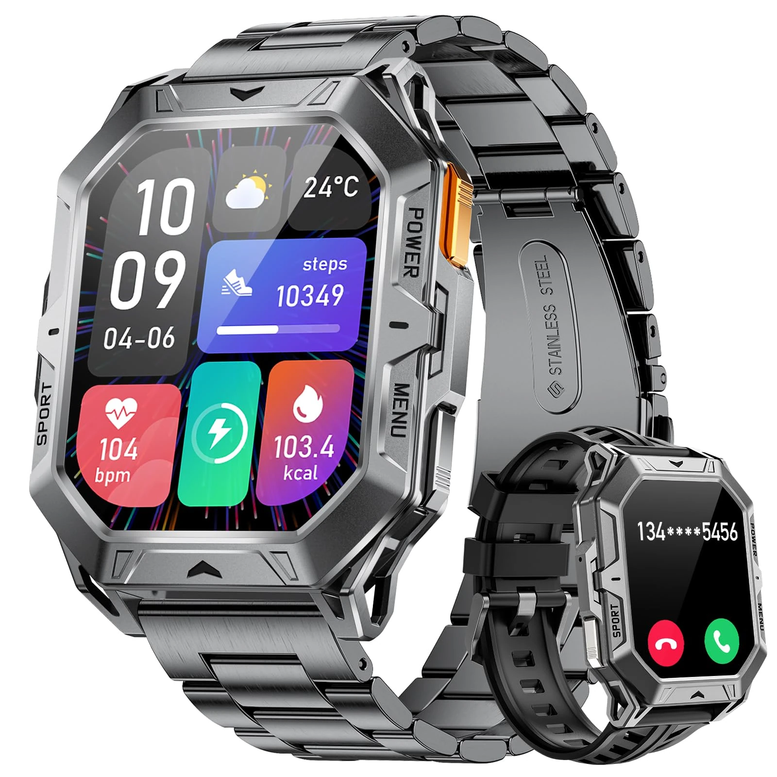 LIGE Smart Watch for Men with 1000mAh Large battery, 2.13" HD Large Screen with Bluetooth calling, 100+Sports Mode Tactical Fitness Tracker/Heart Rate Sleep Health Monitor/IP68 for Android iOS