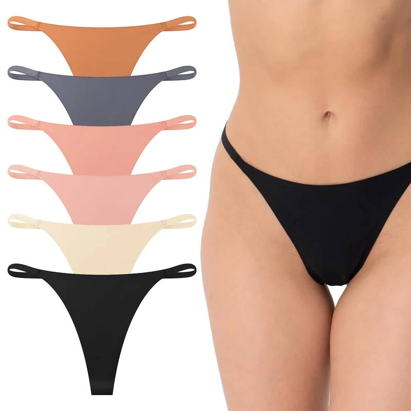 Asheyya 6 Pcs G String Thongs for Women, Breathable Ice Silk Sexy Low Waist Seamless Thong Multipack